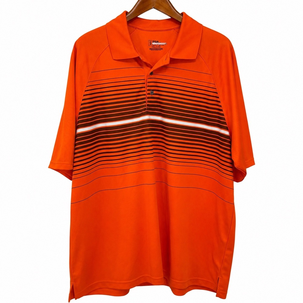 PGA Tour Airflux Mens XXL Orange Striped Short Sleeve Golf Polo Shirt